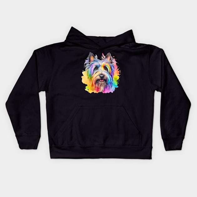 Skye Terrier Watercolor Portrait Kids Hoodie by Doodle and Things